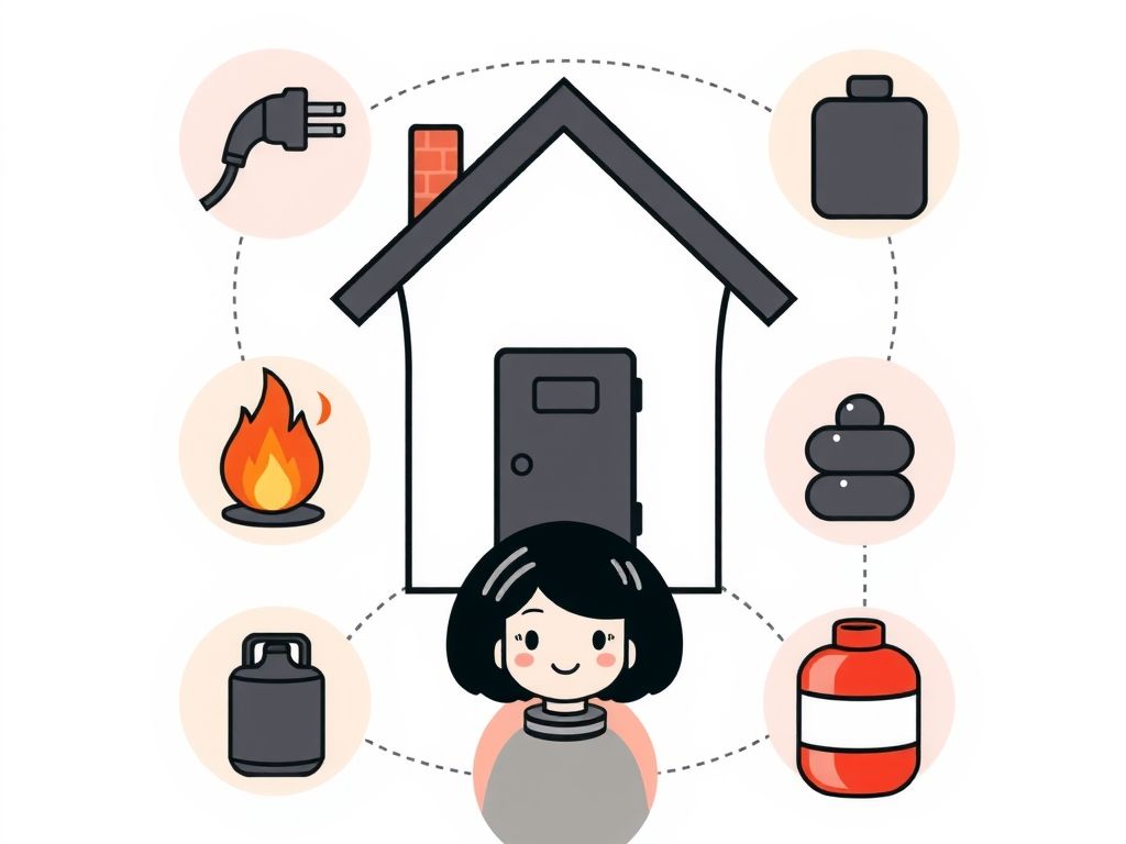집을 둘러싼 전기·도시가스·등유·연탄·LPG 아이콘